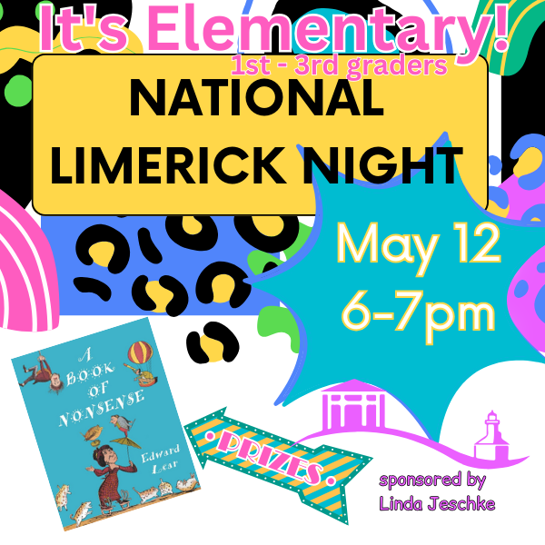 Did you know Edward Lear popularized limericks? Let's read some of his silly limericks and learn how to write our own! You may even go home with an Edward Lear book of Limericks. 

It's Elementar...